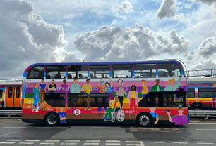 An abellio bus featuring a design for Pride London