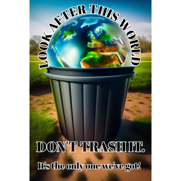 Earth day poster with image of the earth saying look after this world