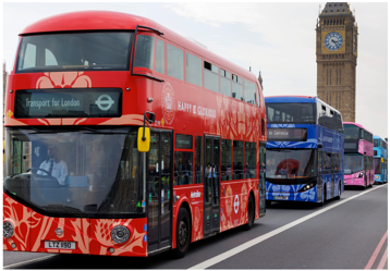 coronation buses on Westminster Bridge
